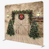 Aperturee - Aperturee Retro Stone Cave Wood Door Xmas Pillow Case Backdrop